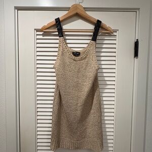 Bebe Y2K Textured Knit Tank Top in Sand with Black Straps - Size M
